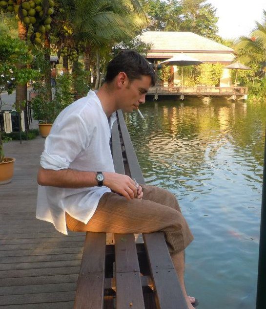 Backpacking travel scene in Southeast Asia.